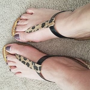 Leppard and black and gold sandals